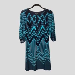 Enfocus Studio Navy Blue and Turquoise Dress, Size 4